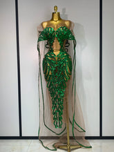 Sexy Mesh See Through Long Dress Sparkly Green Sequins Night Club Party Dress Cloak Birthday Celebrate Drag Queen Stage Costumes